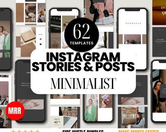Minimalist Instagram Template Bundle: 62 Posts & Stories (MRR PLR)