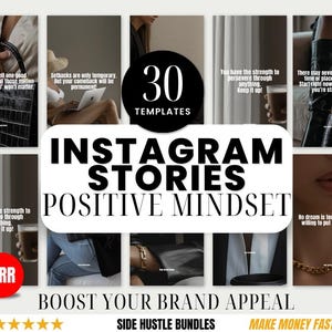 30 Positive Mindset Instagram Stories: MRR PLR Canva Templates (Digital Download)