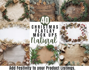Natural Christmas Flatlay Mockups: Etsy Seller Bundle (Canva, MRR, PLR)
