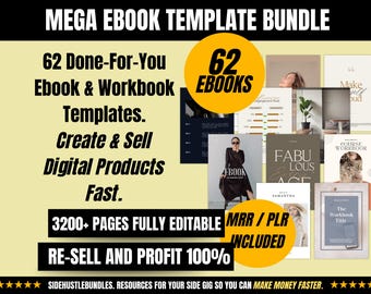 62 Canva Ebook & Workbook Templates: Rebrandable Digital Business Bundle (PLR MRR) (Digital Download)