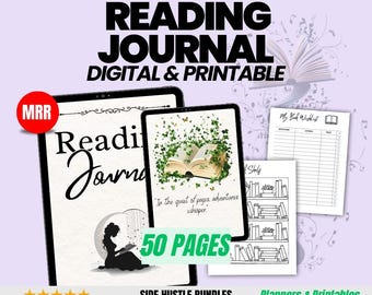 50-Page Digital Reading Journal: Booktok Tracker (Printable, Editable, MRR)
