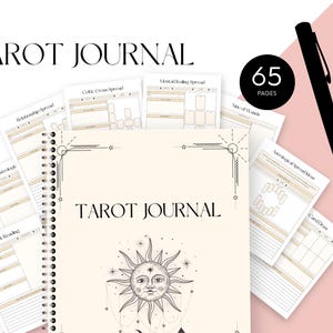 Anpassbares Tarot-Kartenjournal mit 65 Seiten | Bearbeitbar in Canva | Celestial/Boho/Dusty Rose Thema | PLR & MRR enthalten | Sofort Lieferbar