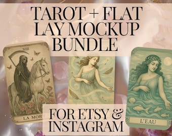 Tarot Mockup Flatlay Bundle for Etsy and Instagram, Fully customisable Celestial Feminine Aesthetic Instagram Post Story Sizes Included