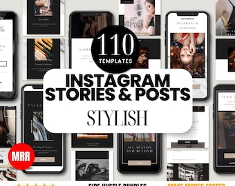 Instagram Template Bundle: 110 Posts & Stories, MRR PLR (Digital Download)