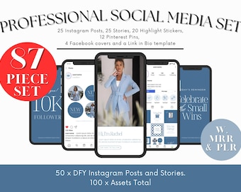 87-Piece Social Media Canva Templates: PLR MRR Instagram, Facebook, Pinterest