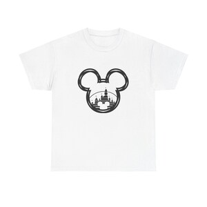 Mickey Mouse Castle Scribble Sketch Shirt Adult Unisex Disney Family Trip Cotton Tee
