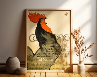 Cocorico Steinlen Poster, French Art Nouveau Rooster Wall Art, Vintage Magazine Print, Belle Epoque Kitchen Decor