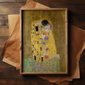 The Kiss by Gustav Klimt, Art Nouveau Print, Romantic Poster, Printable Wall Art, Modern Portrait Painting, Digital Download Print
