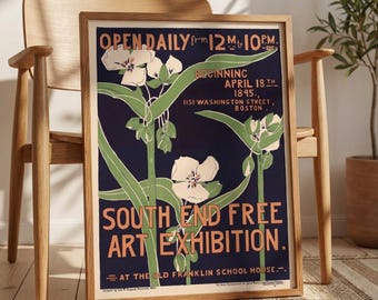 Vintage Art Exhibition Poster 1895, Antique Floral Wall Art, Belle Epoque Decor, Botanical Gallery Wall Printable