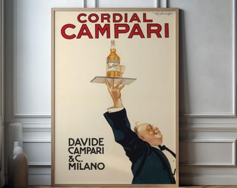 Vintage Cordial Campari Poster, Retro Italian Bar Cart Wall Art, Depero Cocktail Print, Kitchen Aperitivo Decor