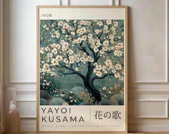 Vintage Japandi Blossom Tree Poster, Japanese Floral Art Print, Botanical Exhibition Wall Art, Wabi Sabi Decor, Neutral Asian Print