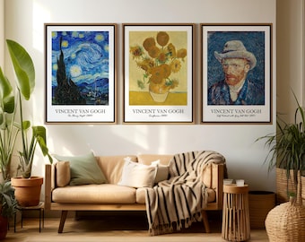 Van Gogh Set of 3 Prints, Starry Night Gallery Wall Art, Exhibition Poster Set, Famous Painting Trio Home Decor