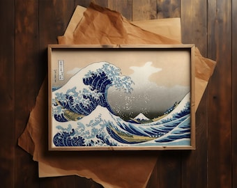 Hokusai Great Wave Print, Japanese Ukiyo-e Wall Art, Ocean Poster, Vintage Decor, Famous Painting Coastal Home Art