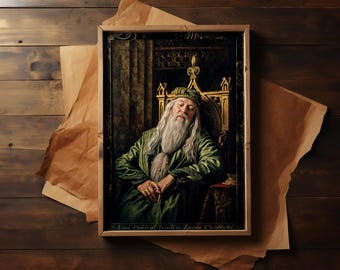 Sleeping Wizard Headmaster Print, Magic School Portrait Wall Art, Dark Academia Fantasy Poster, Oil Painting Decor