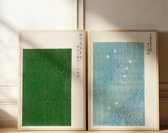 Taguchi Tomoki Woodblock Print Set, Japanese Minimalist Wall Art, Japandi Decor, Vintage Bird Flower Poster Set