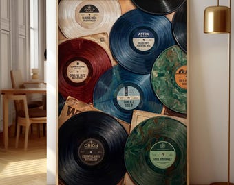 Vinyl Records Wall Art, Oil Painting Style Music Print, Eclectic Record Collage Poster, Maximalist Music Room Vinyl Lover Gift