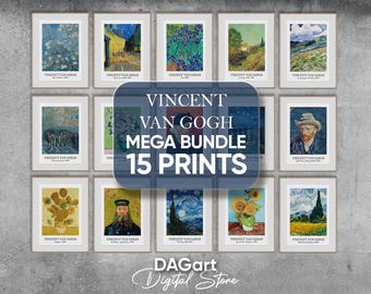 Van Gogh Set of 15 Prints, Mega Bundle Gallery Wall Art, Exhibition Poster Collection, Famous Painting Decor Set