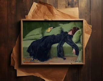 Emerald Green Belle Epoque Print, Art Nouveau Woman Wall Art, Dark Academia Decor, Vintage French Poster Wall Art