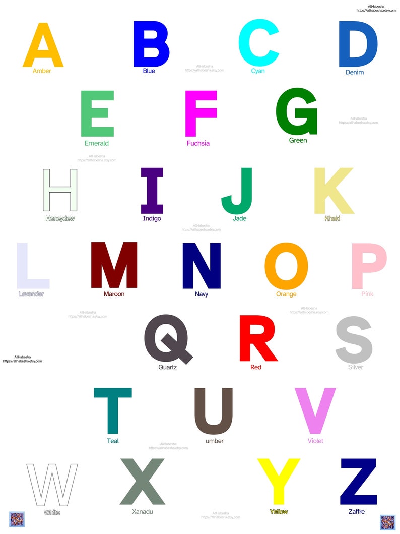 Instant Download Printable Alphabet Chart With Matching Colors