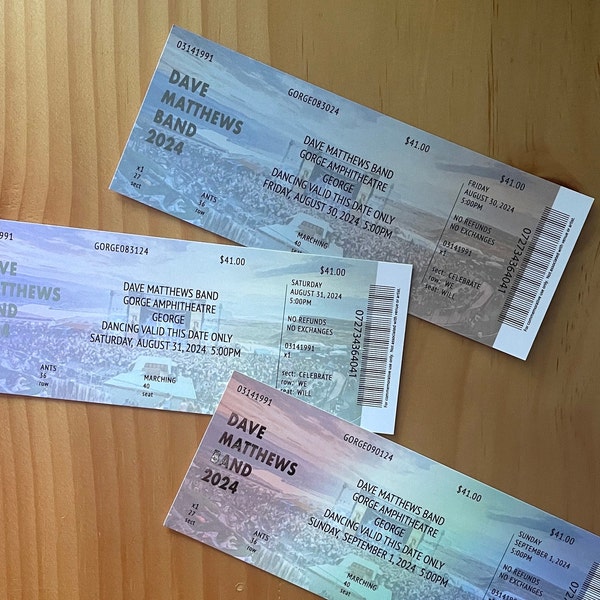 Dave Matthews Band Commemorative Ticket Gorge 8.30.24 + 8.31.24 + 9.1.24 Summer Tour 2024 | Physical Concert Ticket Souvenir Keepsake Gift