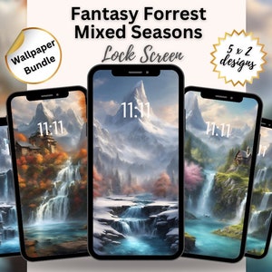 Seasons of Enchantment: Fantasy Forest Handy-Hintergründe (Set aus 10). Verschiedene farbenfrohe Szenen aus jeder Jahreszeit perfekt für deinen Sperrbildschirm