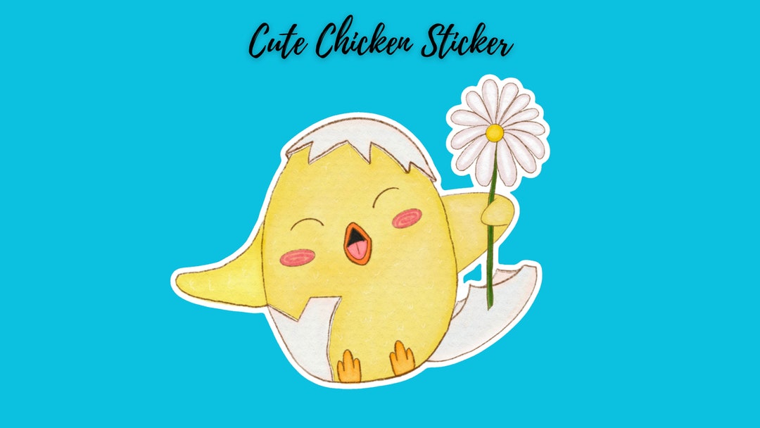 Spring Chicken Sticker Sticker of an Adorable Baby Chicken Celebrating Spring With a Daisy ...