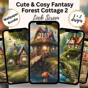 2tes Gemütliches Fantasie-Waldhäuschen-Paket! Mehr Szenen perfekt für einen trendigen ästhetischen wunderlichen Telefon Lock Screen. 2 extra gratis dazu!