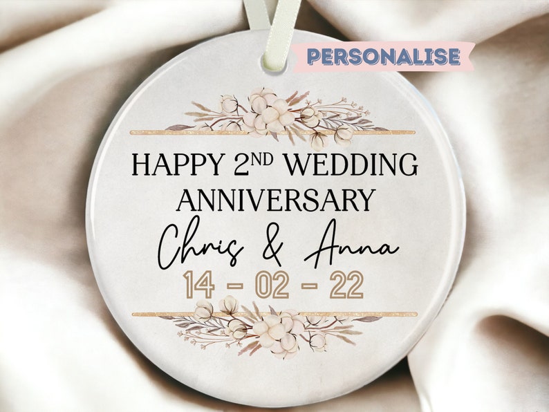 Cotton Wedding Anniversary Ornament, featuring cotton flowers