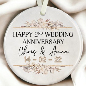 2nd Wedding Anniversary Gift, Cotton Flower Anniversary Keepsake, Personalised Second Anniversary Ornament, Cotton Anniversary image 2