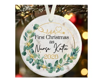 First Christmas as a Nurse Ornament 2026 – Personalised Nurse Graduation Gift, New Nurse Keepsake, Nursing Christmas Ornament with Gift Box
