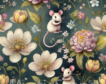 Kids Floral Mice Digital Download - Seamless Pattern for Nursery Decor & Crafts, Baby Fabric Print