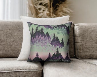 Square Pillow Abstract Mountain Throw Pillow Mountain Landscape Digital Style Modern Cabin Decor Vacation Home Living Room Decor
