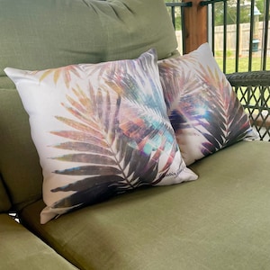 Tropical Palm Leaves Square Throw Pillow: Beach House Decor