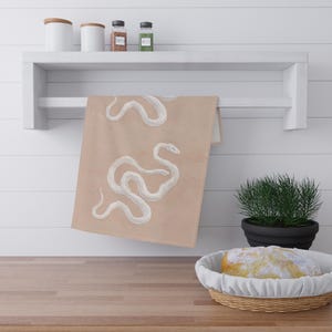 Snake Tea Towel - Neutral Minimalist Kitchen Decor - Serpent Dish Towel, Reptile Hand Towel, Modern Home Linens