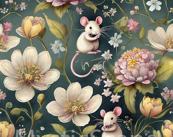 Seamless Pattern Downloadable Kids Floral Pattern Mice Digital Download Baby Pattern