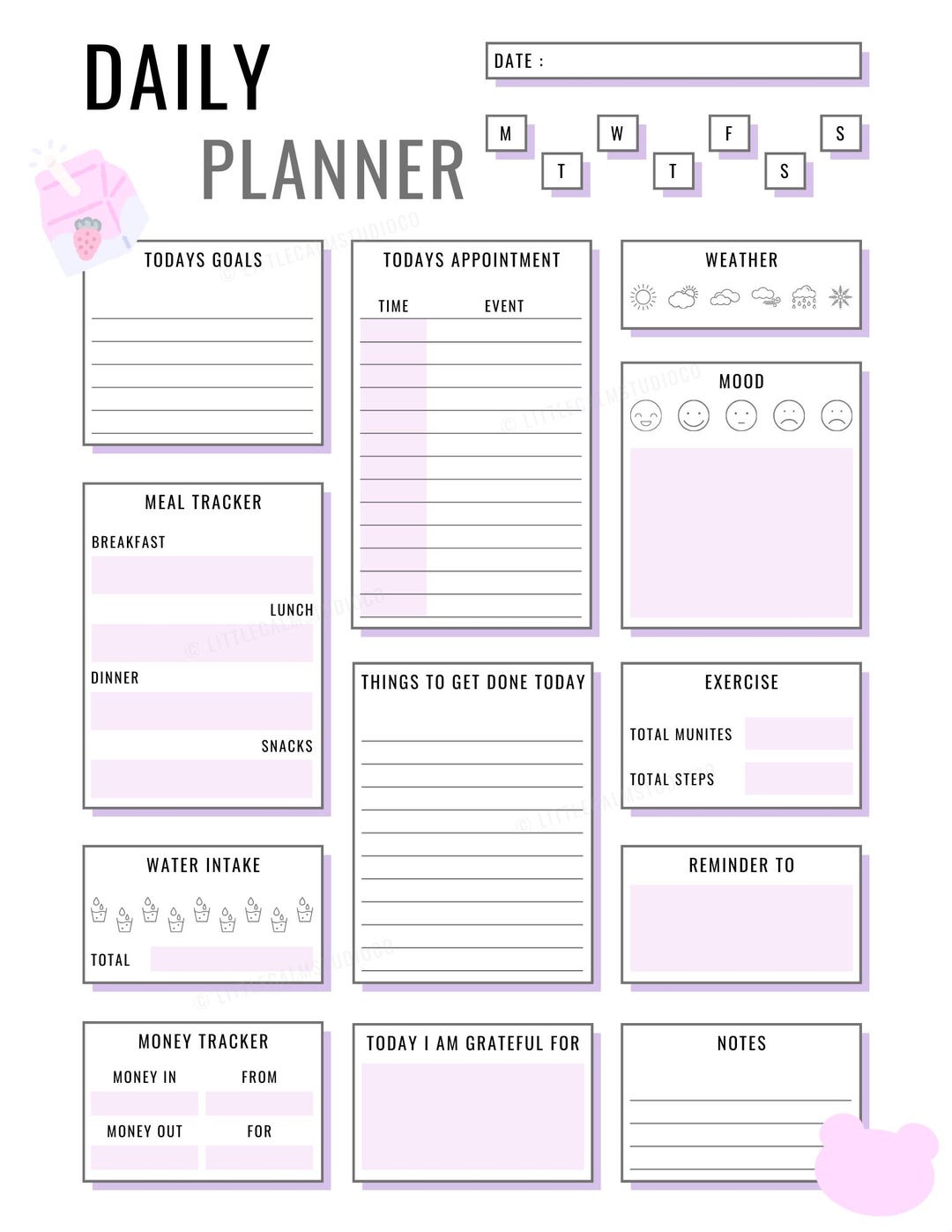 Cute Daily Planner Printable | Pastel Daily Planner Page | Undated ...