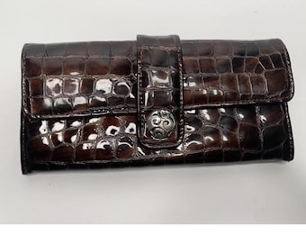 Brighton Vintage Croc Print Brown Patent Leather Wallet