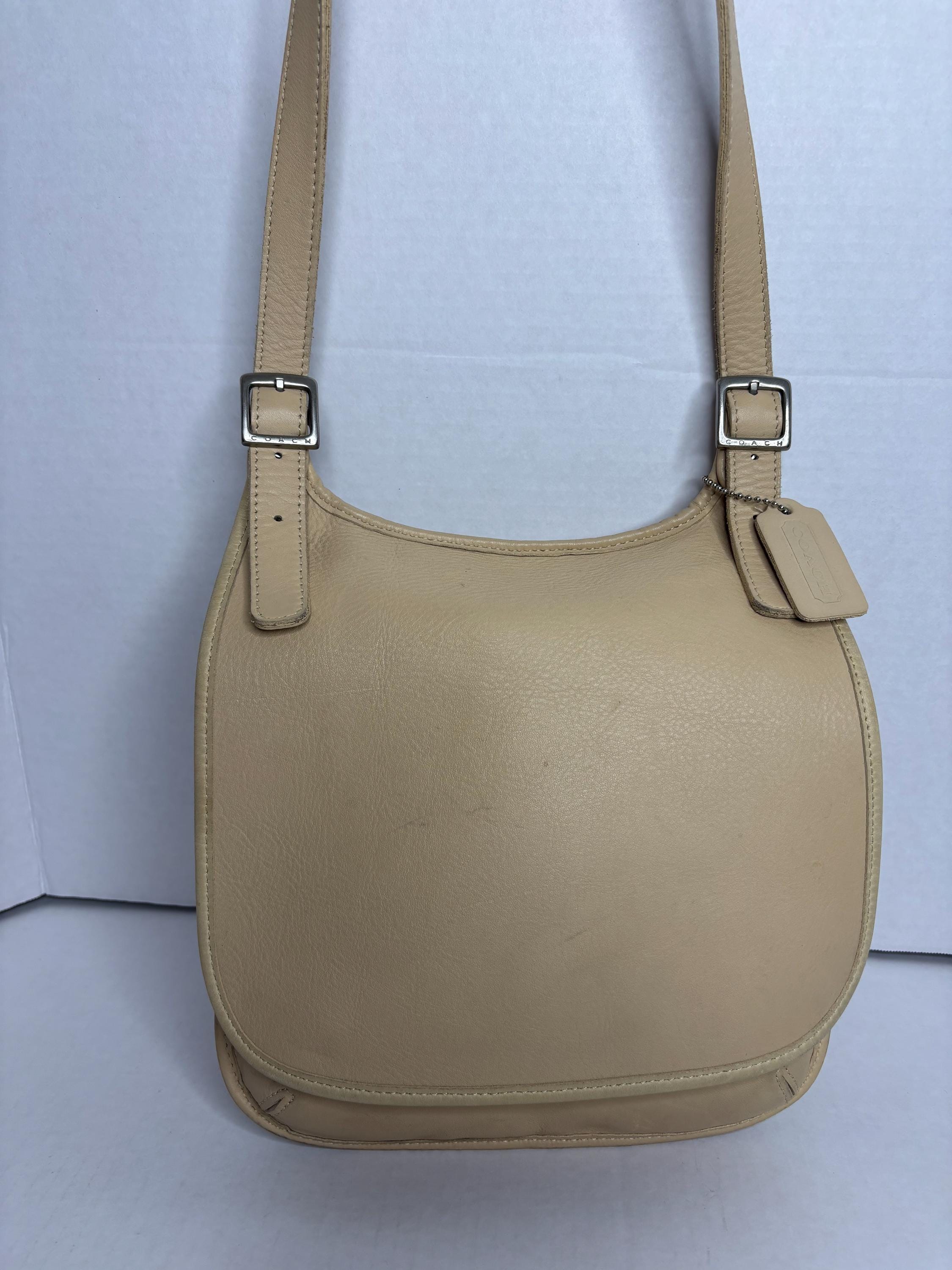 Vintage Coach Beige- Cream Soft Leather Cross Body- Shoulder Bag 