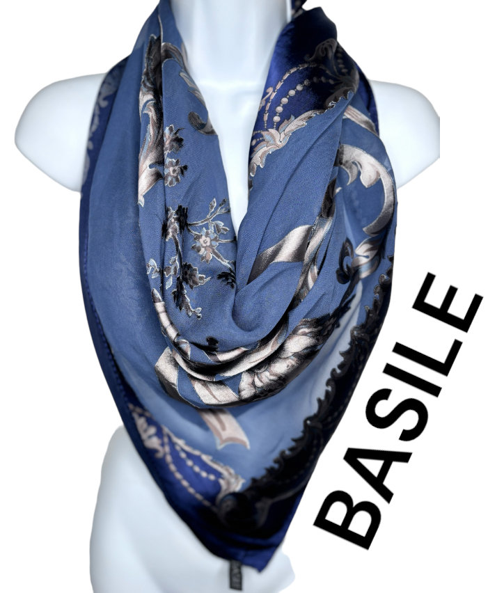 Foulard Carré En Soie Basile Vintage - 90x90cm, Motifs Marron Et Rouge - Occasion En Très Bon état