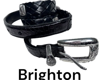 Brighton  vintage  leather  studded woven  print  woman's slim  leather belt sz S