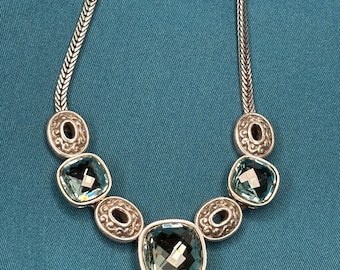 Vintage Brighton Venus  Rising   Clear Crystal- aqua blue  Silver Tone Necklace