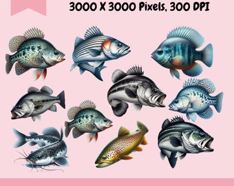 Fish PNGs – 10 Detailed Freshwater Fisherman’s Dream Clipart, Digital Download