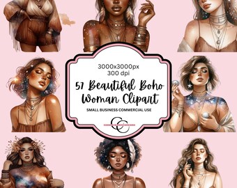 Boho Woman PNGs – 57 Soulful Bohemian Female Clipart, Digital Download