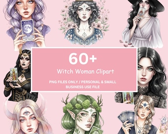 Imágenes PNG de mujeres brujas: más de 60 imágenes prediseñadas de mujeres brujas místicas, descarga digital.