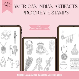 Artefactos indígenas americanos - Sellos para Procreate: 160 pinceles de artefactos tribales para arte digital