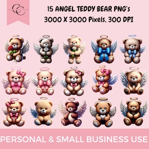 Engel teddybeer PNG's – 15 hemelse knuffeldieren clipart, digitale download