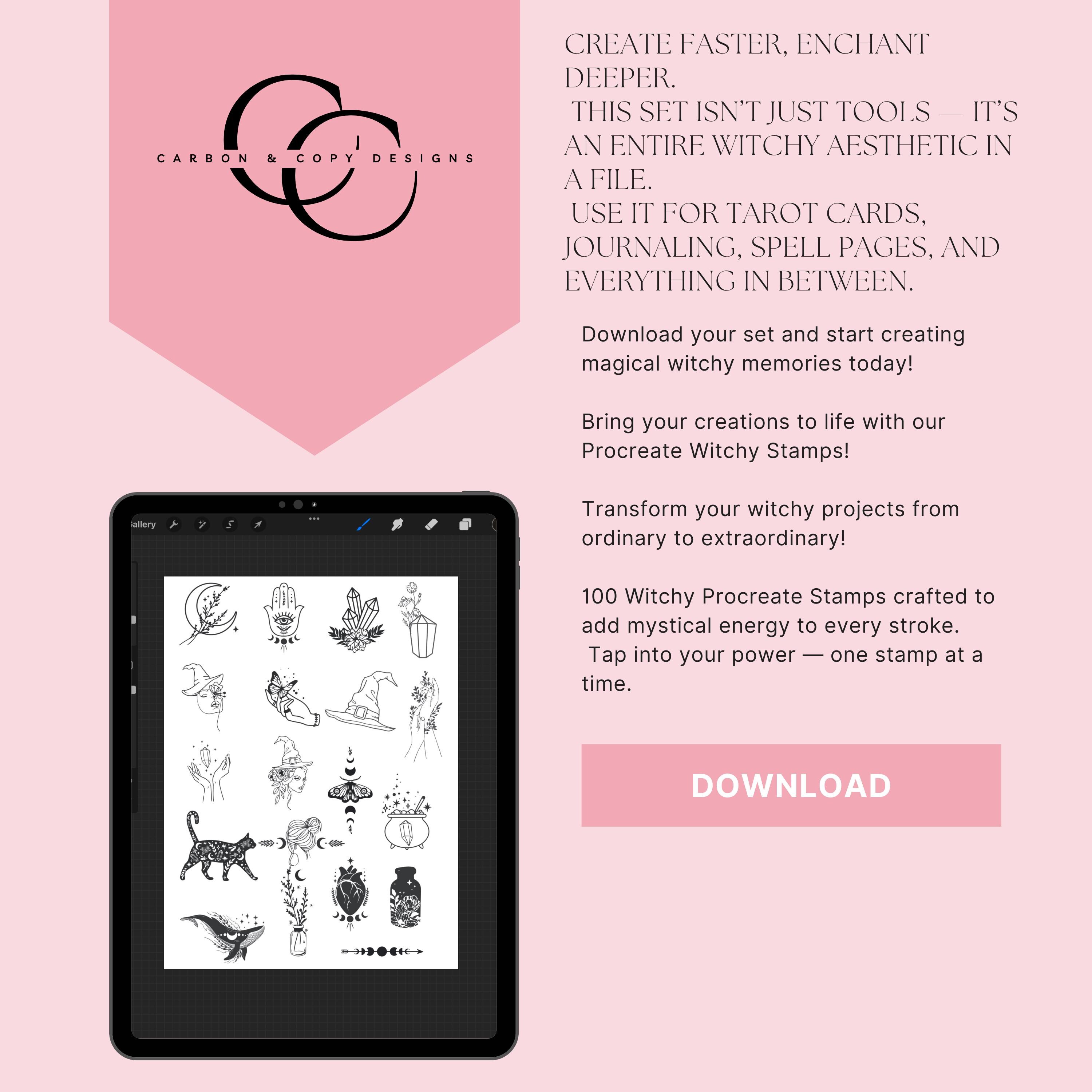 100 Witchy Procreate Stamps | Magic, Moon, Tarot, Celestial, Witchcraft ...