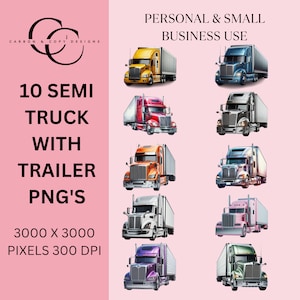 Lot de 10 semi-remorques PNG | Clipart | avec remorque, camionneur, 18 roues, gros gréement | Téléchargement numérique | Impression, sublimation, autocollants, conception de sites Web