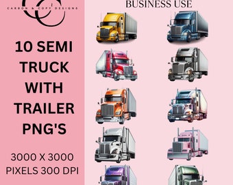 Semi‑Truck PNGs – 10 Big Rigs Pulling Trailers Clipart, Digital Download