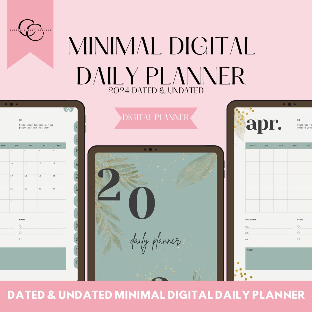 2024 and Undated Hyperlinked Minimal Digital Planner Plants, Leaves ...